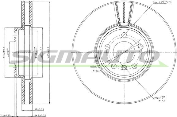 SIGMAUTO DBB584V - Тормозной диск autospares.lv