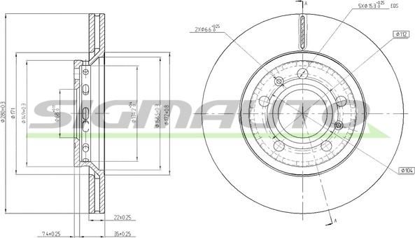 SIGMAUTO DBB526V - Тормозной диск autospares.lv