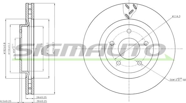 SIGMAUTO DBB624V - Тормозной диск autospares.lv