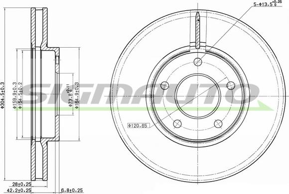 SIGMAUTO DBB069V - Тормозной диск autospares.lv