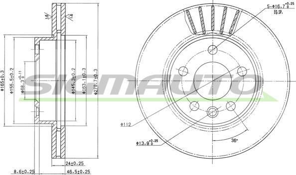 SIGMAUTO DBB010V - Тормозной диск autospares.lv