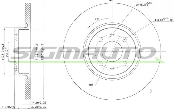 SIGMAUTO DBB070S - Тормозной диск autospares.lv