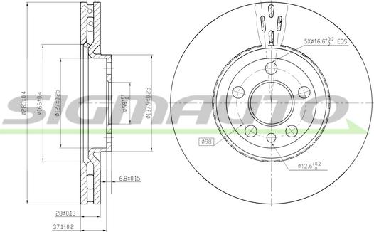 SIGMAUTO DBB165V - Тормозной диск autospares.lv