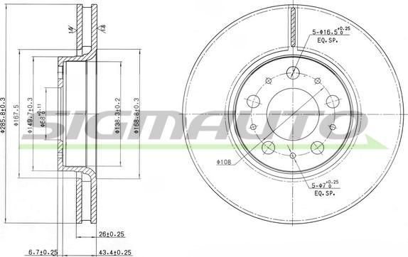 SIGMAUTO DBB163V - Тормозной диск autospares.lv