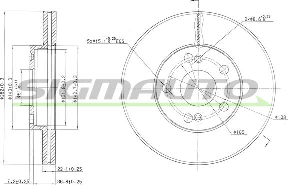 SIGMAUTO DBB167V - Тормозной диск autospares.lv