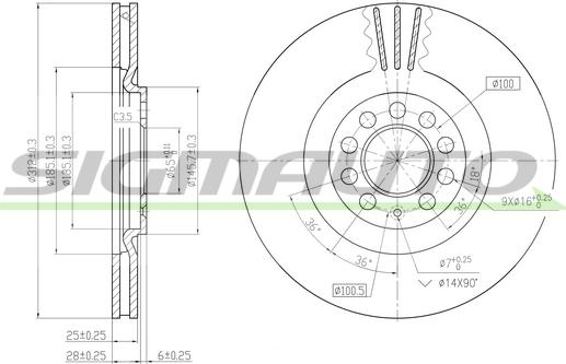 SIGMAUTO DBB118V - Тормозной диск autospares.lv