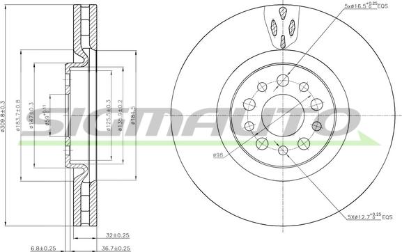 SIGMAUTO DBB180V - Тормозной диск autospares.lv