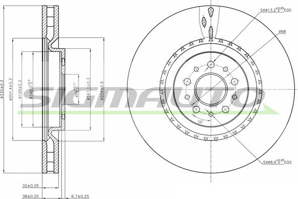 SIGMAUTO DBB183V - Тормозной диск autospares.lv