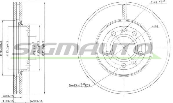 SIGMAUTO DBB132V - Тормозной диск autospares.lv