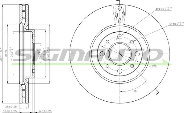 SIGMAUTO DBB122V - Тормозной диск autospares.lv