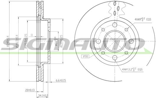 SIGMAUTO DBB179V - Тормозной диск autospares.lv