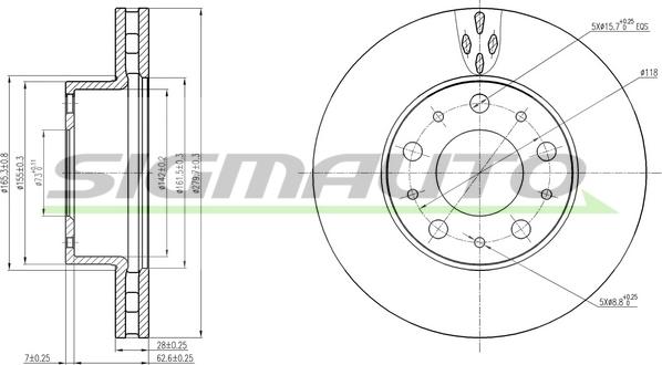 SIGMAUTO DBB800V - Тормозной диск autospares.lv