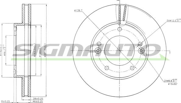 SIGMAUTO DBB290V - Тормозной диск autospares.lv