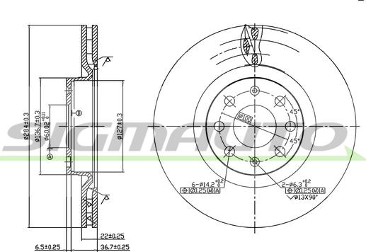 SIGMAUTO DBB298V - Тормозной диск autospares.lv