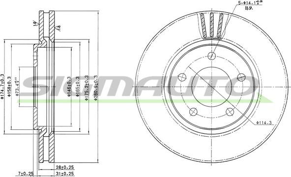 SIGMAUTO DBB214V - Тормозной диск autospares.lv