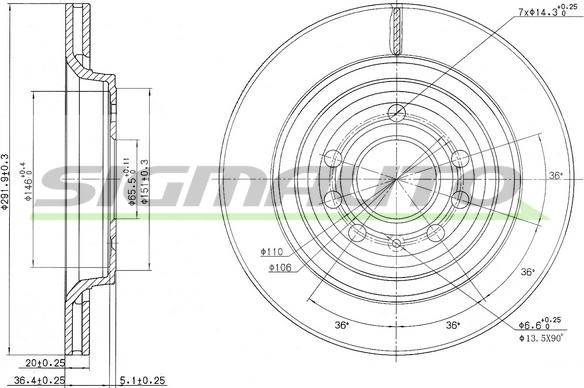 SIGMAUTO DBB289V - Тормозной диск autospares.lv