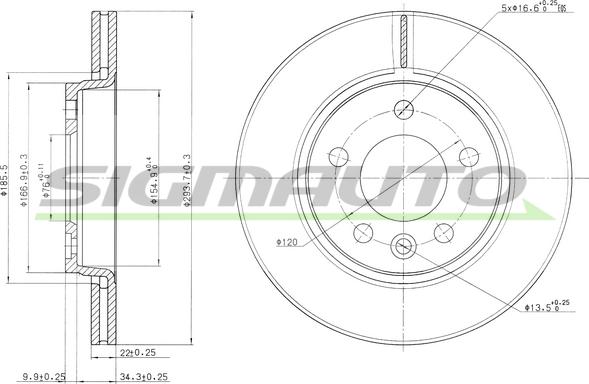 SIGMAUTO DBB286V - Тормозной диск autospares.lv