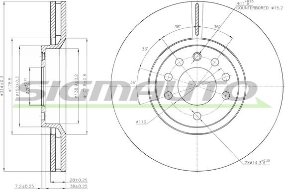 SIGMAUTO DBB237V - Тормозной диск autospares.lv