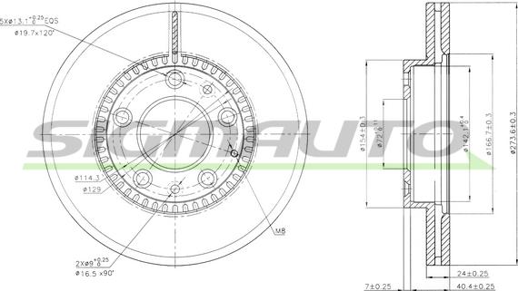 SIGMAUTO DBB278V - Тормозной диск autospares.lv