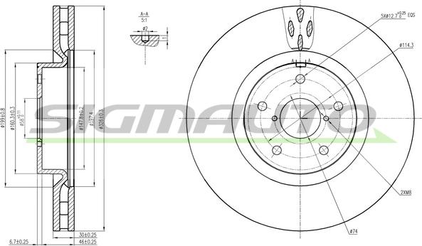 SIGMAUTO DBB749V - Тормозной диск autospares.lv