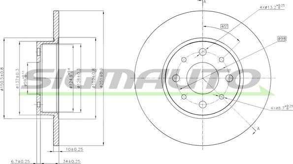 SIGMAUTO DBB741S - Тормозной диск autospares.lv