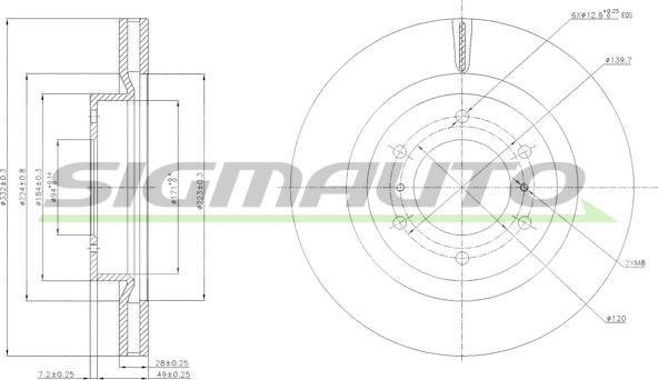 SIGMAUTO DBB757V - Тормозной диск autospares.lv