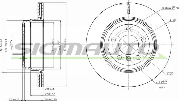 SIGMAUTO DBB715V - Тормозной диск autospares.lv