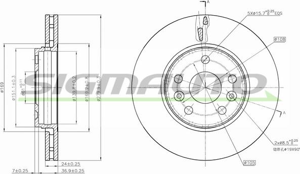 SIGMAUTO DBB733V - Тормозной диск autospares.lv