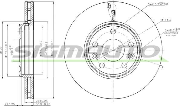 SIGMAUTO DBB726V - Тормозной диск autospares.lv