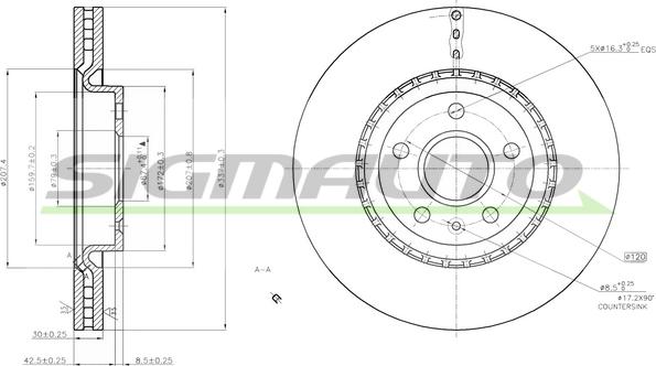 SIGMAUTO DBB723V - Тормозной диск autospares.lv