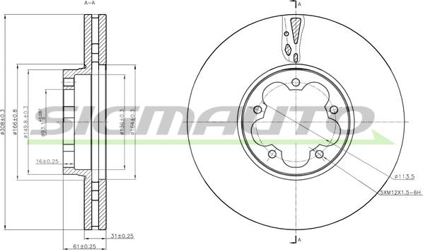 SIGMAUTO DBC468V - Тормозной диск autospares.lv