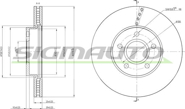 SIGMAUTO DBC509V - Тормозной диск autospares.lv