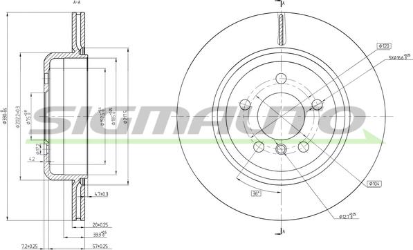 SIGMAUTO DBC504V - Тормозной диск autospares.lv