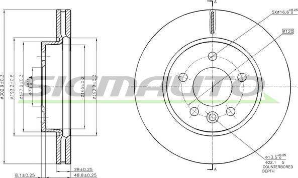 SIGMAUTO DBC017V - Тормозной диск autospares.lv