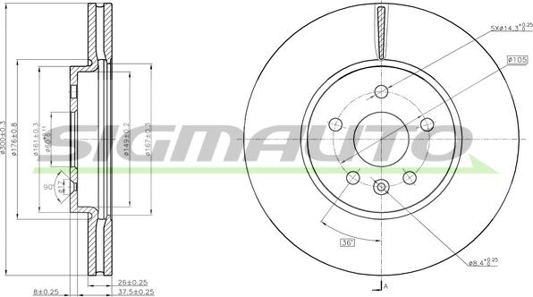 SIGMAUTO DBC385V - Тормозной диск autospares.lv