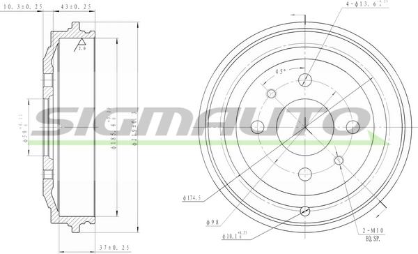 SIGMAUTO DR5044 - Тормозной барабан autospares.lv