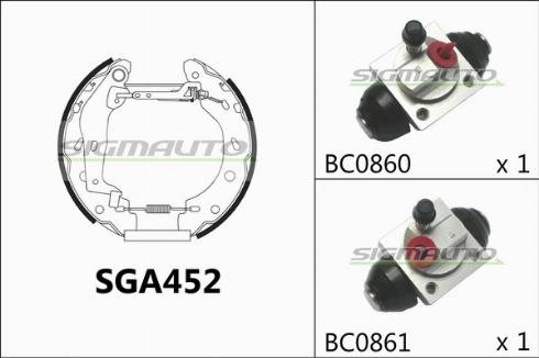 SIGMAUTO SGA452 - Комплект тормозных колодок, барабанные autospares.lv