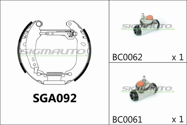 SIGMAUTO SGA092 - Комплект тормозных колодок, барабанные autospares.lv