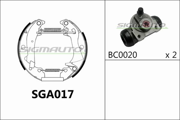 SIGMAUTO SGA017 - Комплект тормозных колодок, барабанные autospares.lv