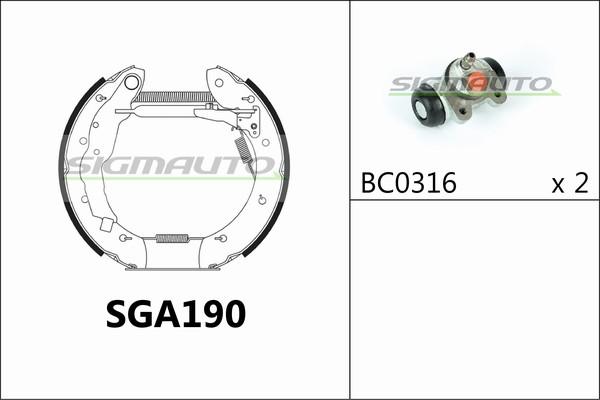 SIGMAUTO SGA190 - Комплект тормозных колодок, барабанные autospares.lv