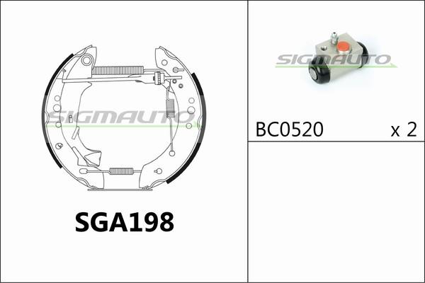 SIGMAUTO SGA198 - Комплект тормозных колодок, барабанные autospares.lv