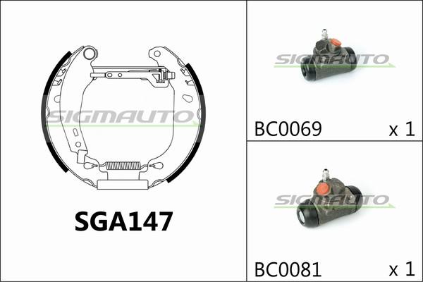 SIGMAUTO SGA147 - Комплект тормозных колодок, барабанные autospares.lv