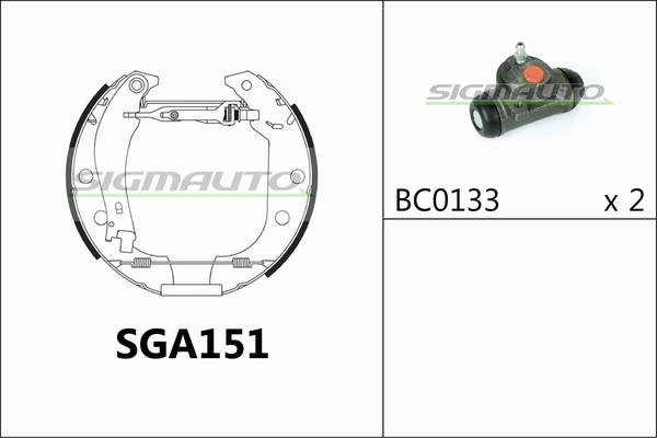 SIGMAUTO SGA151 - Комплект тормозных колодок, барабанные autospares.lv
