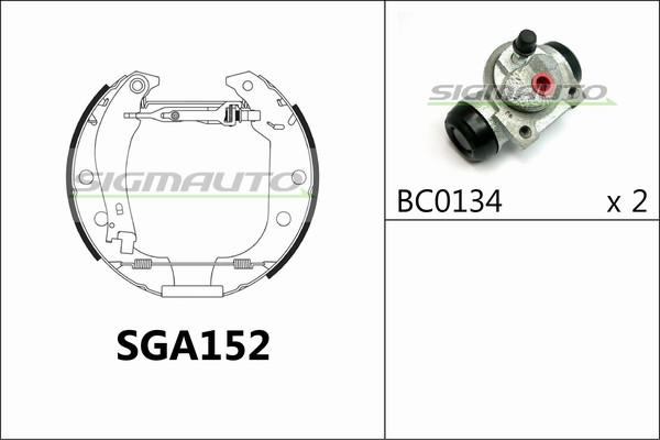 SIGMAUTO SGA152 - Комплект тормозных колодок, барабанные autospares.lv