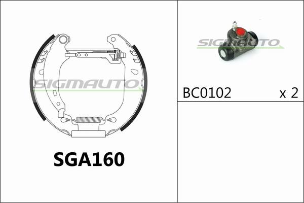SIGMAUTO SGA160 - Комплект тормозных колодок, барабанные autospares.lv