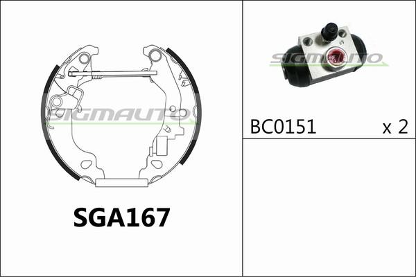 SIGMAUTO SGA167 - Комплект тормозных колодок, барабанные autospares.lv