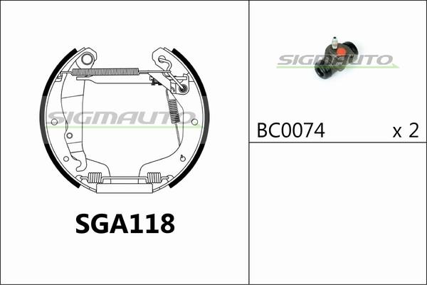 SIGMAUTO SGA118 - Комплект тормозных колодок, барабанные autospares.lv