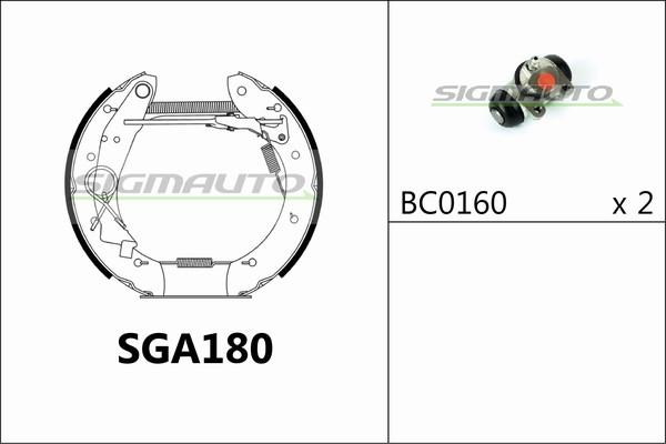 SIGMAUTO SGA180 - Комплект тормозных колодок, барабанные autospares.lv