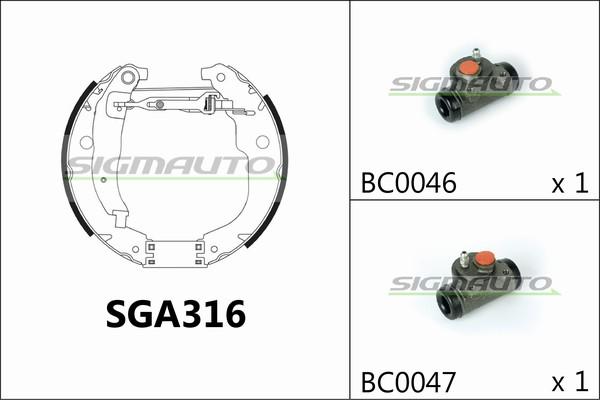 SIGMAUTO SGA316 - Комплект тормозных колодок, барабанные autospares.lv