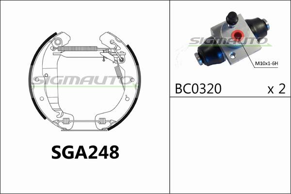 SIGMAUTO SGA248 - Комплект тормозных колодок, барабанные autospares.lv